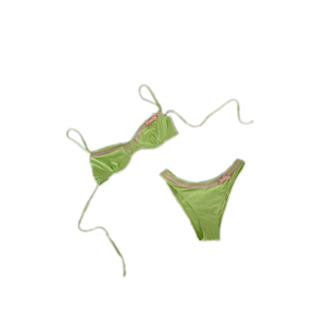 Cute Green Dot Print Bikini Set Women Sexy Halter Push Up Underwire Thong Swimwear Summer Bathing Suit, Medium