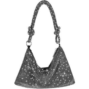 Rhinestone Purse Sparkly Evening bag Silver Clutch Purses for Women Evening, Cross Body Handbags for Party Prom Club Wedding (Black)