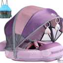 Mambobaby Float Add Tail Baby Swim Float with Canopy Solid Pool Infant Swim Trainer Swimming Training Lying Air Free Water Floats Non-Inflatable Waist Swim Ring for Toddlers (Shell - Purple), Medium
