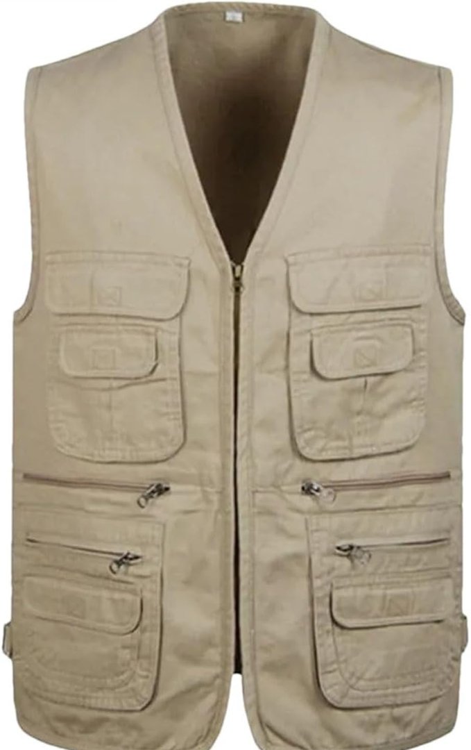Men Hiking Fishing Vest Multi-Pocket Photographer Waistcoat Outdoor Leisure Thin Cargo Jacket Vests, 4 XL
