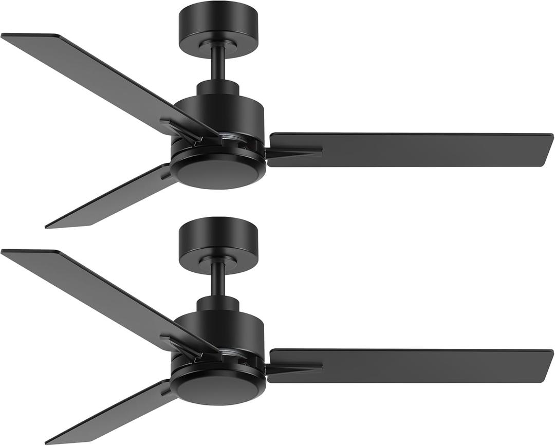 2 Pack 48 Inch Ceiling Fans without Light Remote Control, 6-Speed, Quiet Reversible DC Motor, 3-Blade, Industrial Indoor/Outdoor Ceiling Fan No Light for Living Room Patio, Black