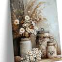 MUJ Rustic Farmhouse Daisy Floral Canvas Wall Art Vintage Country Floral Wall Decor Flower Still Life Botanical Rust Color Watering Can Prints Artwork for Living Room Bedroom Bathroom Home Decoration, 24"L x 16"W