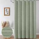 Aiyufeng Green Extra Long Shower Curtains - Classic Tufted Green Stripe Minimalist Boho Shower Curtain for Bathroom, Modern Farmhouse Textured Cloth Shower Curtain, 72" Wx96 L Inches
