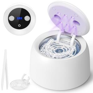 Ultrasonic Retainer Cleaner Machine - 453kHz Frequency,with Digital Timer, Auto Lift Tray,UVC+UVA Lamp,IPX6 & SUS304 Tank,Dental Clean Pod for Denture,Aligner,Mouth Guard,Jewelry,Toothbrush (White)