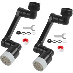 1080 Swivel Faucet Extender with 2 Function, Heavy Duty Rotating Sink Extension, Universal Swivel Robotic Arm, Rotating Splash Filter Extension for Kitchen Bathroom-2 Pcs/Black