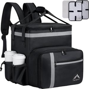 Food Delivery Backpack, Insulated Food Delivery Bags for Takeout Bike, Large Pizza Takeout Bag for HOT/COLD with 4 Pockets Reflective Perfect for Uber Eats, Camping & Beach (Black)