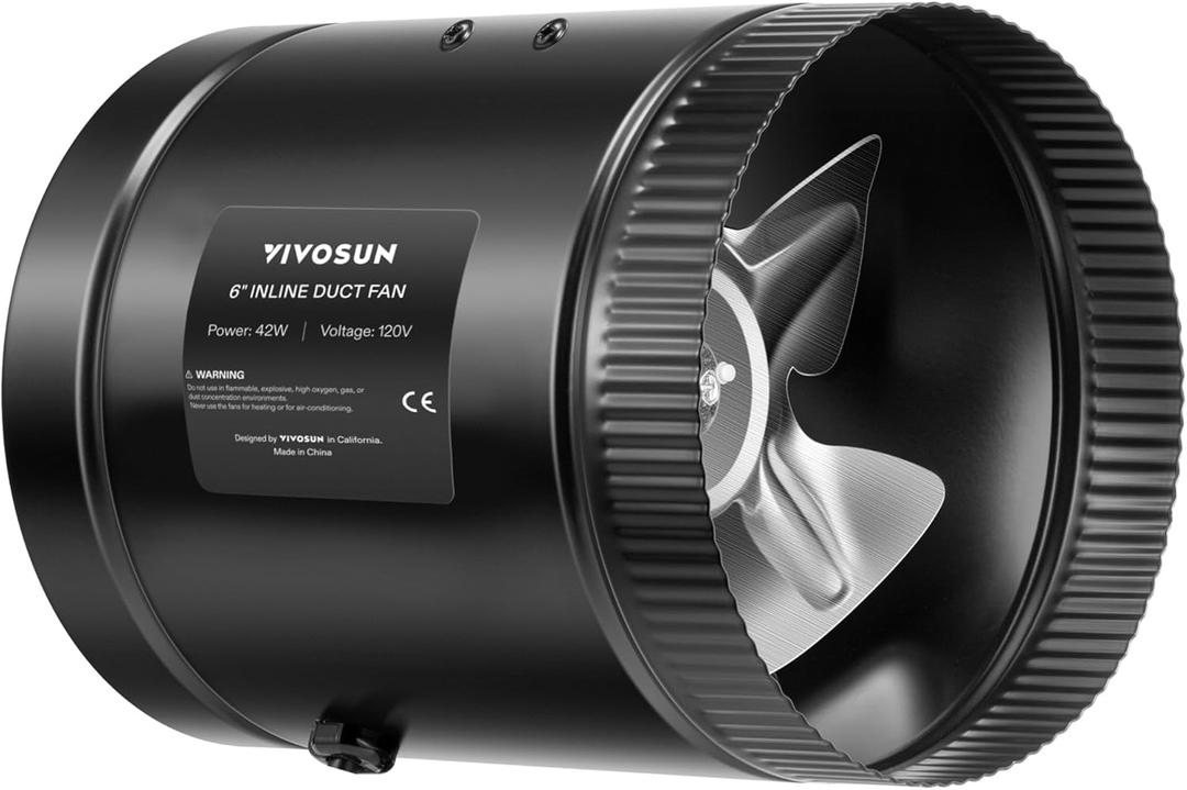 VIVOSUN Inline Booster Duct Fan 6 240 CFM, HVAC Exhaust Ventilation Fan with Low Noise for Basements, Bathrooms, Kitchens, Attics, Grow Tents, Black