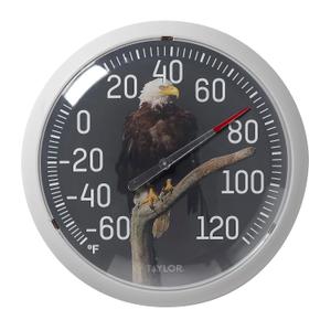 Taylor Nature Series Eagle Indoor Outdoor Dial Thermometer, Easy to Read Wall Decor for Patio, Pool, Yard, Garden or Garage, 13.25 Inch, Gray Bezel