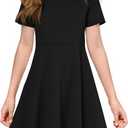 Imily Bela Girls Summer Short Sleeve Dress A Line Swing Basic Skater Twirl Party Dresses  (9-10 Years)