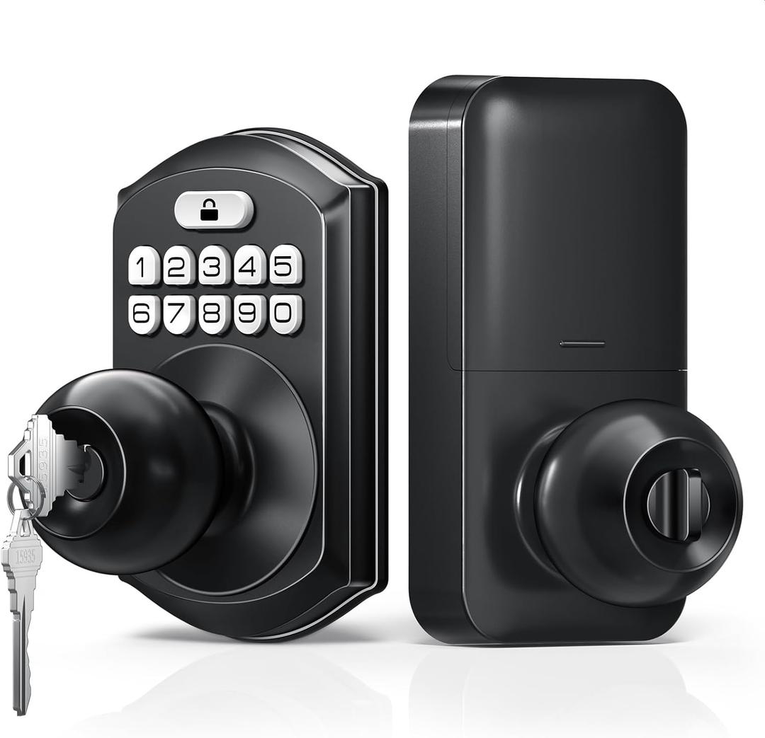 TEEHO Keyless Entry Keypad Door Lock with Handle, Electronic Digital Smart Locks for Front Door, Easy to Install Keypad Deadbolt with Code for Bedroom, Anti-Peeping Password