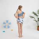 Girls Swimsuits Hawaiian Teen Bathing Suits 3 Piece Tropical Floral Ruffle Strap Bikini Set with Cover Up Skirt 9-16T (Blue)