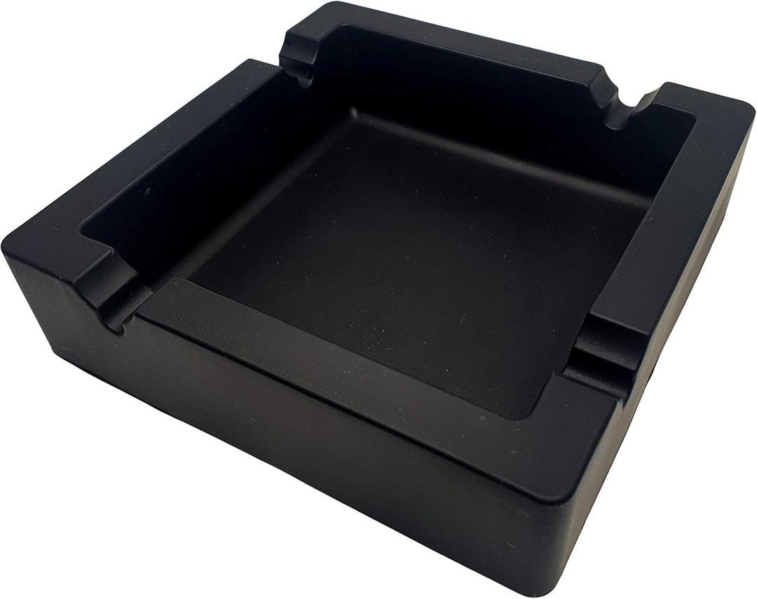 6-Inch Large Black Silicone Cigar Bulk Ash tray, Unbreakable Cigar Ashtray, Flexible Deep Bowl Silicone Cigar Ashtrays for Patio/Indoor/Outdoor/Decor (2 groove)