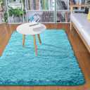 Merelax Modern Soft Fluffy Small Shaggy Rug for Bedroom Livingroom Dorm Kids Room Indoor Home Decorative, Non-Slip Plush Furry Fur Area Rugs Comfy Nursery Accent Floor Carpet 2x3 Feet, Teal (1'11" x 2'11" (Rectangular))