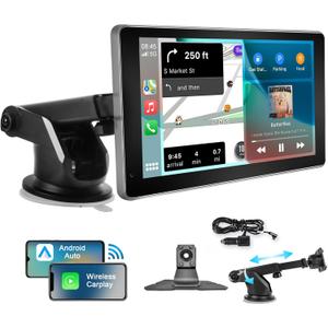 Podofo Wireless CarPlay Car Stereo Portable CarPlay Radio, 7 Inch IPS Touchscreen Support Android Auto, Mirror Link, Navigation, Bluetooth, Voice Control, FM/AUX Transmit, Car Audio Receiver