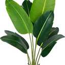 Artificial Bird of Paradise Plant 4Ft Fake Tropical Palm Tree with 8Trunks Faux Banana Leaf Trees in Pot for Home Indoor Outdoor Office Modern Decor Housewarming Gift1Pcs