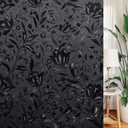 LEMON CLOUD Total Blackout Window Film Privacy Static Cling Frosted Black Window Covering 100% Opaque Film Tint Darkening Removable Film for High Privacy(Blackout Tulip Design,17.5 x118.1 inches)