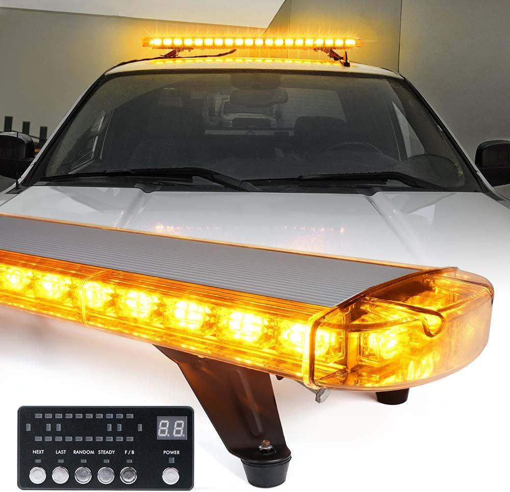 Xprite 48 Inch LED Amber Rooftop Emergency Warning Lights Bar 16 Strobe Patterns w/Adjustable Mounting Brackets for Vehicles, Security, Law Enforcement, Snowplow, Tow Trucks, Crane, Construction Cars