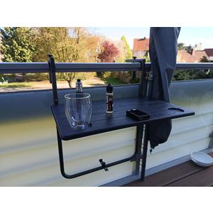 Folding Balcony Table Hanging Outdoor Foldable 3-Way Height Adjustable Wooden Look Weatherproof Table Open Size 60 x 36 cm Brown Color Outdoor Indoor spacesaving Room