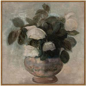 InSimSea Square Framed Canvas Wall Art, Flowers Decor Flowers in Vase Paintings Wall Art, Floral Pictures Wall Decor for Bedroom Bathroom, Kitchen Office Living Room Wall Decoration 20"x20" (White Roses)
