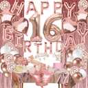 Sweet 16 Party Decorations, Rose gold 16th Birthday Decorations for Girls, Happy Birthday Banner, Curtains, Cake Topper, Bday Sash and Crown, Balloons for Her Sixteen Years Bday
