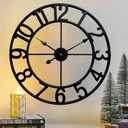 CLXEAST 24 Inch Wall Clocks for Living Room Decor, Large Black Metal Wall Clock Battery Operated, Silent/Non Ticking, Regular Arabic Numeral