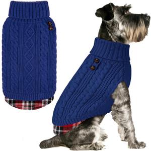 KYEESE Dog Sweater Comfy Pet Coat for Fall Winter Cold Weather Stretchy Knitwear Cat Clothes Warm Turtleneck Small Dogs Sweater with Gingham Patchwork Soft Pullover Dog Sweaters for Small Dogs Girl (Medium7-13lbs, 6# Blue)