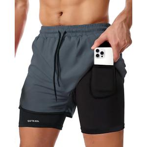 Men's 2-in-1 Running Shorts with Inner Liner, Breathable Quick-Dry Grey XXL | Workout Shorts with Pockets Gym Shark for Men, Workout Shorts, Running Half Tights Men (XXL)