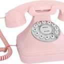 TelPal Corded Pink Retro Landline Home Phone, Basic Pink Decorative Analog Telephone Set, Senior Phone for Home/Office/Hotel