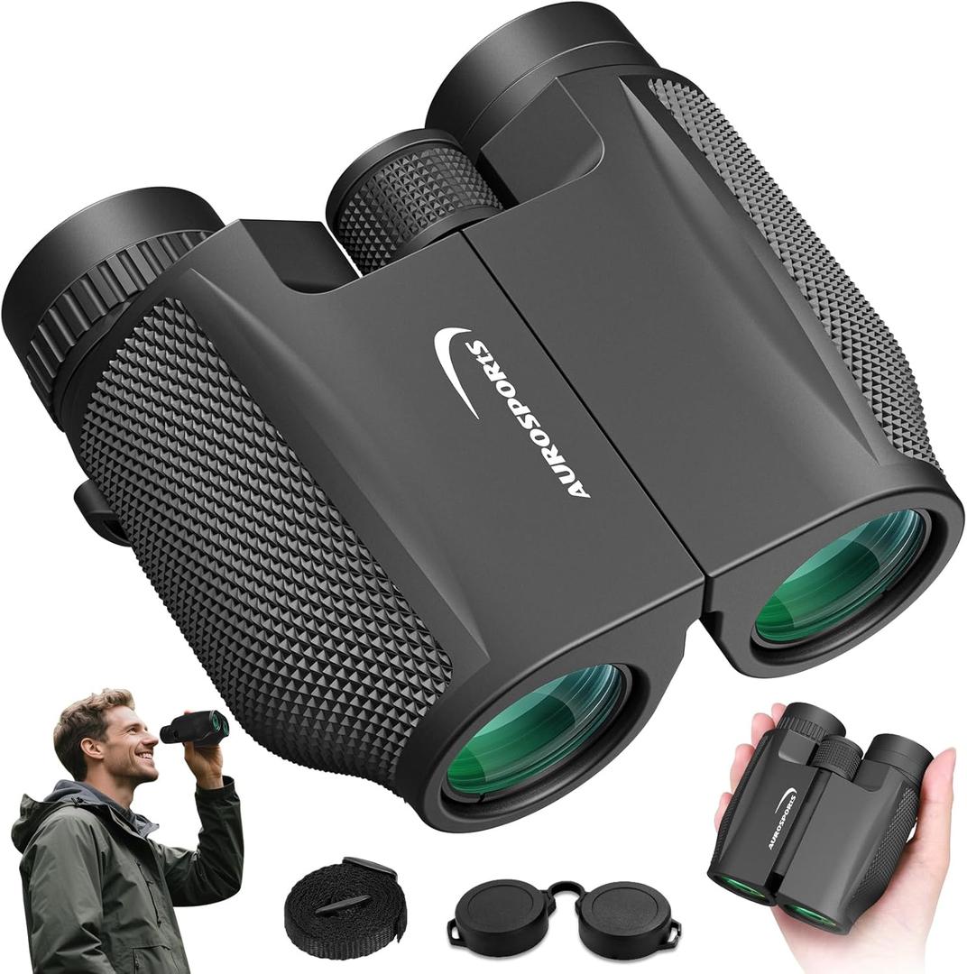 12x32 Compact Binoculars for Adults Kids - Aurosports Small Binoculars for Birdwatching - High Power Easy Focus Lightweight Binocular for Traveling Hunting Cruise Ship Hiking, Black 