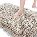 Yimobra Long Chenille Bathroom Rug Mat 44.1 x 24, Soft Comfortable Non-Slip Large Size Bath Mat, Super Absorbent, Machine Washable Quick Dry, Luxury Plush Thick Runer Bath Rug Mat, Khaki