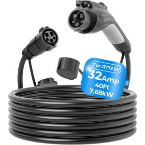 J1772 Extension Cable, 32Amp 40Ft EV Charger Cord Compatible with Level 1 2 SAE Chargers, 110V-240V Carrying Bag, IP66 Cable