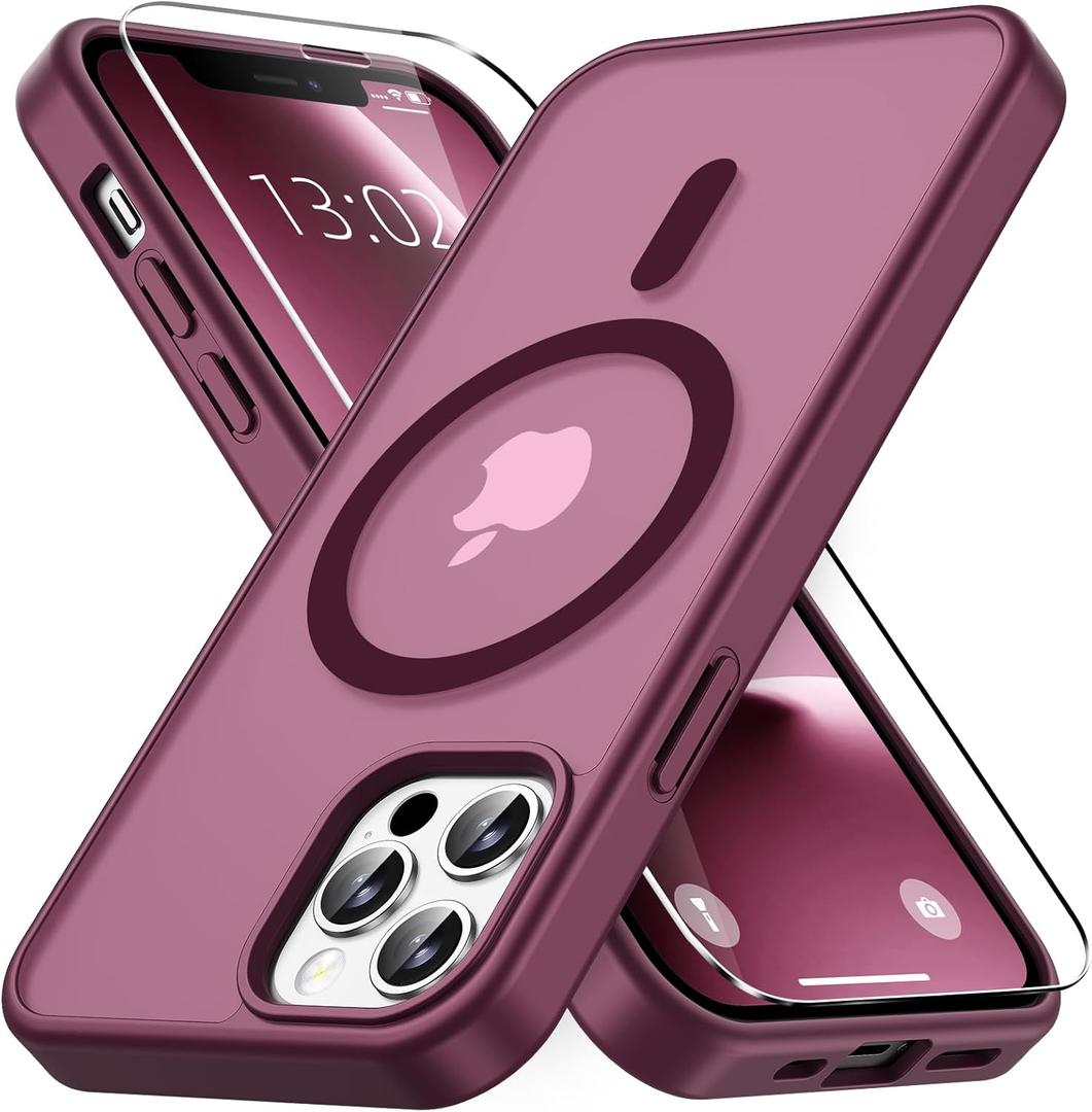 Vansdon for iPhone 12 Case & iPhone 12 Pro Case, Compatible with MagSafe, Magnetic Translucent Matte Slim Protective Cover with 1 Screen Protector - Military-Grade Shockproof (Wine Red)