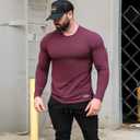 Men's Long Sleeve Muscle Shirt High Stretch Breathable Sweat-Wicking Bodybuilding Fitness Top for Gym & Sports (XXL)