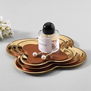 Decorative Tray 3PCS, Perfume Tray Four-Leaf Clover Shape, Stainless Steel | Gold Vintage Jewelry Tray, Coffee Table Tray, Trinket Tray for Women Clean Girl, Party Home Bathroom Dresser Vanity Decor