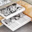 Pull out Cabinet Organizer, Wider Expandable (14"-24") Heavy Duty Slide out Drawers Fixed with Adhesive Nano Film for Pots, Roll out Shelf Storage for Kitchen Cabinet Organization (White-1pc)(3 Rails)