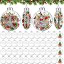 Wettarn 50 Pcs 4" Clear Plastic Flat Fillable Ornaments for Crafts Plastic Discs Christmas Hanging Ornaments Ball with Lid Rope for DIY Crafts Xmas Tree Home Decor Holiday Wedding Party