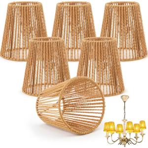 Riakrum 6 Pcs Chandelier Lamp Shades Set Small Lamp Shade for Pendant Wall Ceiling Lights Candle Bulbs Clip on Fitter Lampshade(Rattan)