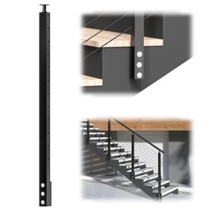 Muzata Black Side Mount Stair Cable Railing Post 42 Inch for 25-35 Degrees Stair 42"x2"x2" Patent Design for Both Left&Right Side Cable Railing System Kit Indoor Outdoor PF01 BB4L (Stair post)