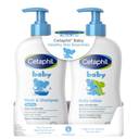 Cetaphil Baby Wash & Shampoo Plus Body Lotion, Healthy Skin Essentials, Head to Toe Hydration for up to 24 Hours, for Delicate, Sensitive Skin, 2Pack,White