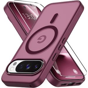 Vansdon for Google Pixel 10/10 Pro Case, Compatible with MagSafe, Magnetic Translucent Matte Slim Protective Cover with 1 Screen Protector - Military-Grade Drop Protection (Wine Red)