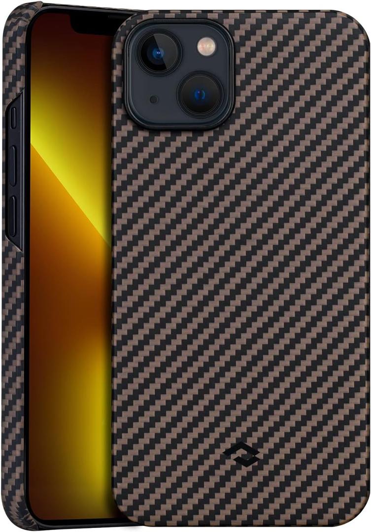 pitaka Magnetic Case Compatible with iPhone 13-6.1 Inch [MagEZ Case 2] 100% Aramid Fiber Slim Fit Phone Cover, 3D Grip Touch -Black/GoldTwill