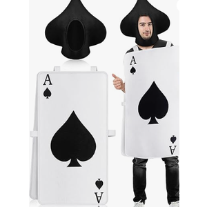 Skicuff Halloween Playing Card Costume for Adult Poker Cards Costume with Hat Deck of Cards Cosplay Outfit for Men Women(1 Pcs,Black Ace of Spades)
