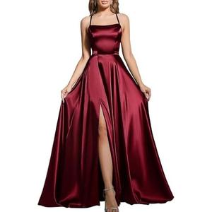 MisShow Women's Satin Bridesmaid Dress with Slit Spaghetti Straps A-line Formal Prom Gown Evening Party Dress Size M