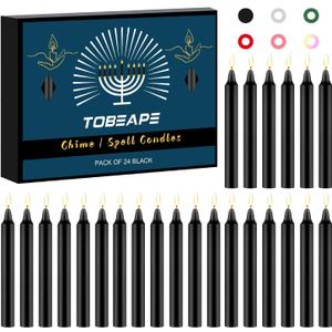 Tobeape Spell Chime Candles 24 pcs Black Candles, 4" Tall Unscented Mini Taper Candle Magic Candle for Wiccan Altar, Rituals, Prayer, Meditation, Birthday, Party, Home Decor, Halloween