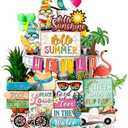 Yuntau 26 Pcs Summer Tiered Tray Decor Sets Farmhouse Summer Gnome Watermelon Strawberry Wood Sign Spring Hawaii Tiered Tray Decorations for Tabletop Home Shelf Kitchen Office(Gnome)