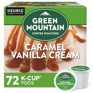 Green Mountain Coffee Roasters Caramel Vanilla Cream Keurig Single-Serve K-Cup pods, Light Roast Coffee, 72 Count (EXP 03/12/28)