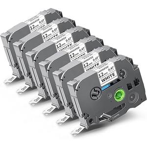6Pack Tze231 12mm 0.47 Laminated White Tape Compatible for Brother TZe231 TZ231 12mm 1/2 Inch Black on White P Touch Label Maker Tape 0.47" Work with PTD220 D210 D220 H110 D200 D400 D410 D610BT