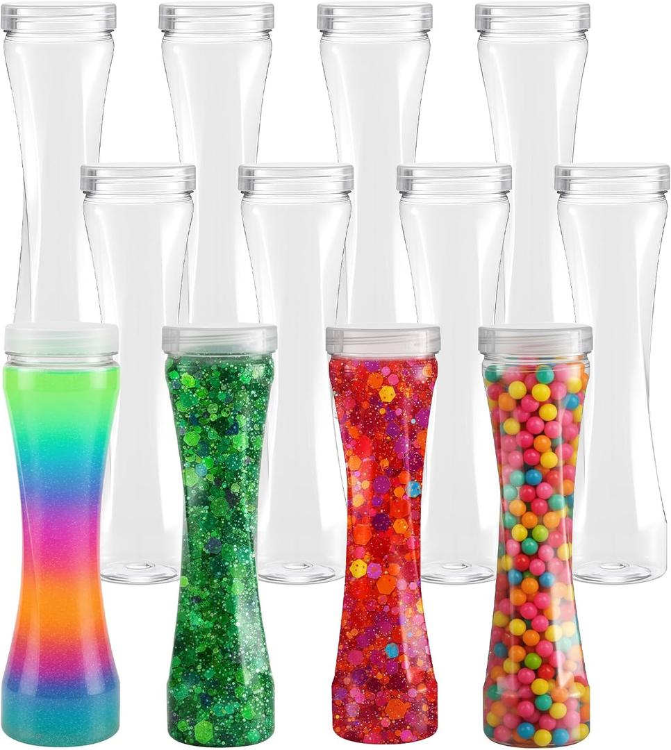 Empty Plastic Sensory Bottles with Lids Reusable Clear Plastic Sensory Water Bottles Bulk for DIY Crafts Handmade Party Decoration (Hourglass)
