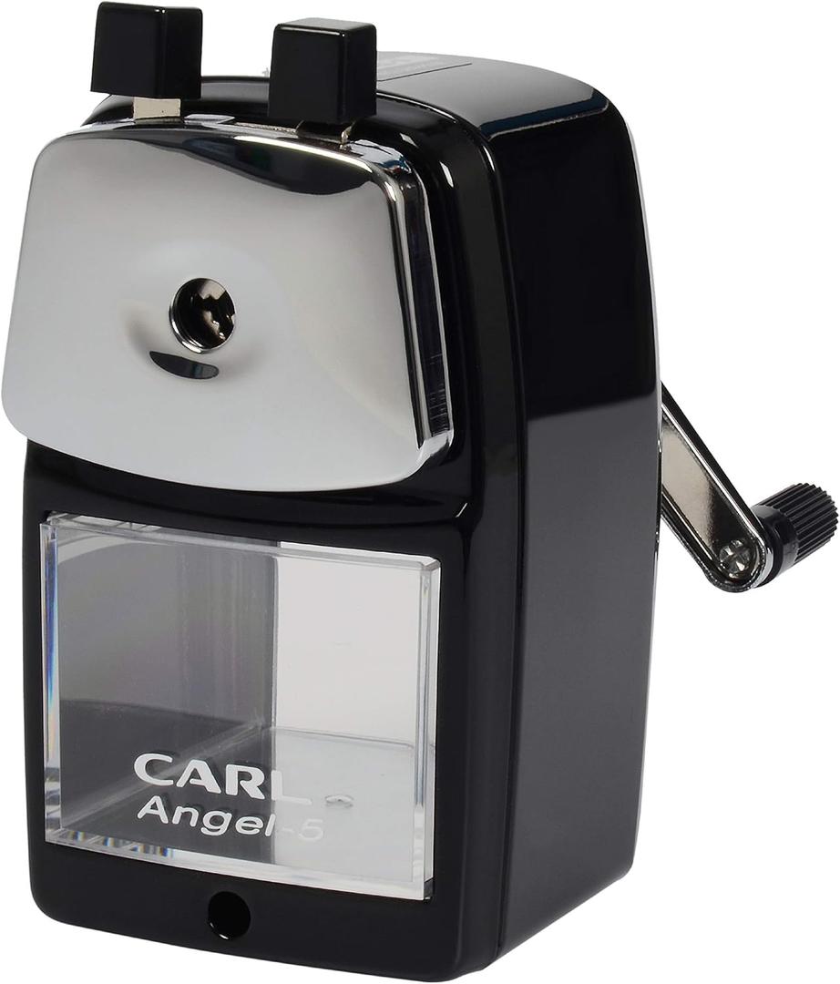 Carl Angel-5 Manual Pencil Sharpener with Metal Table Mount. Quiet for The Classroom, Home & Office, Black (CUI19018)