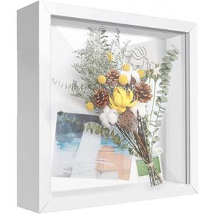 8x8 Shadow Box Frame Display Case with Letter Stickers, 3D Picture Frame, Display Case Box for Memorabilia, Baby Items, Wedding Memories, Crafts, Tickets and Photos (White, 8x8)